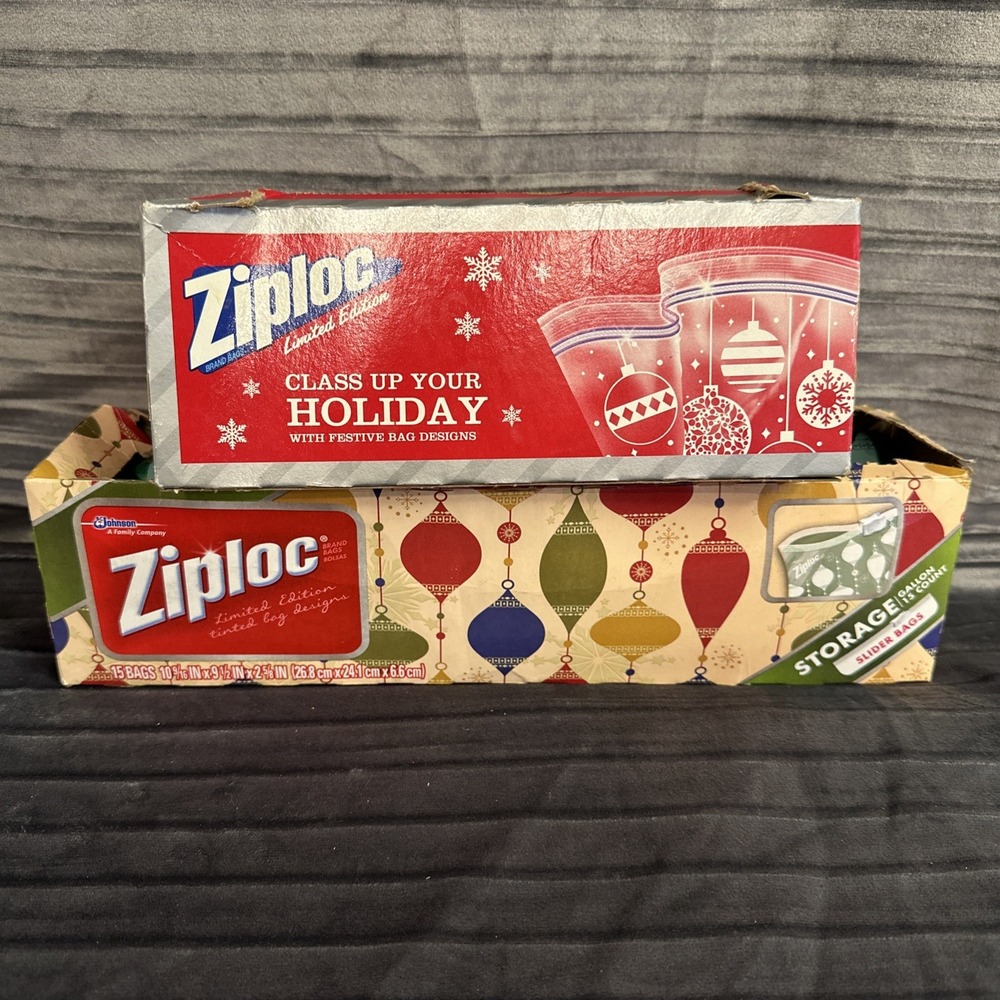 Lot Of 2 Ziploc Holiday Bags Limited Edition Christmas Open Box Gallon Quart